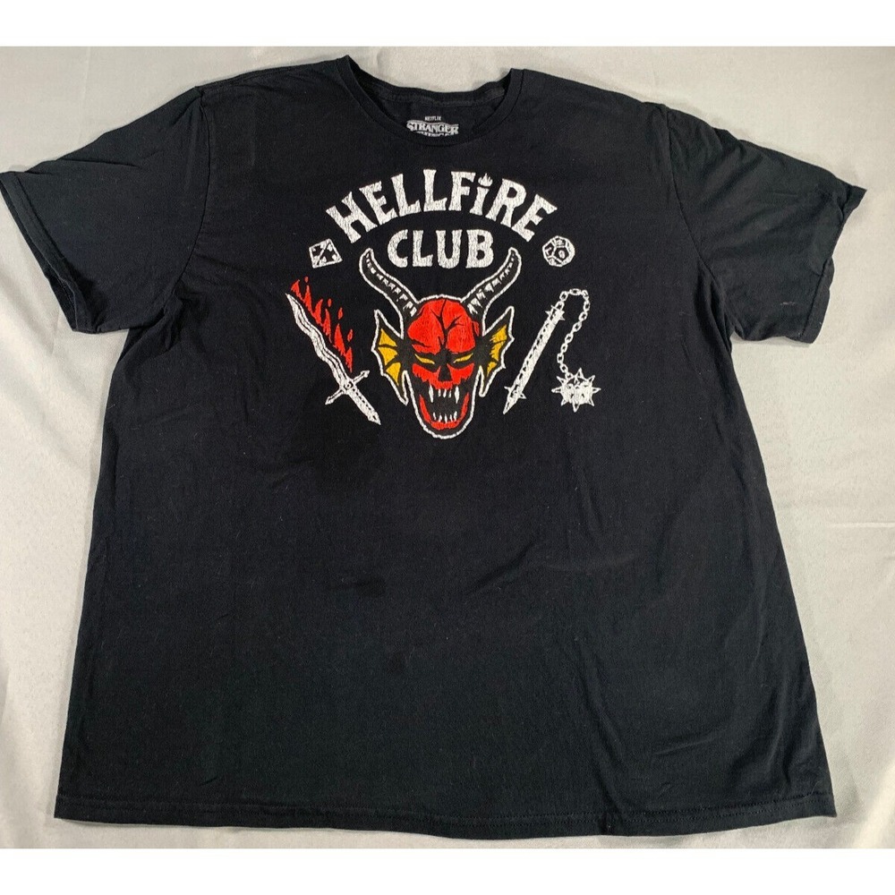 Stranger Things Hellfire Club T-Shirt Mens 2XL Black Graphic Tee Netflix DnD 554